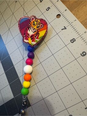 Rainbow Heart Tiger Bead Badge Reel